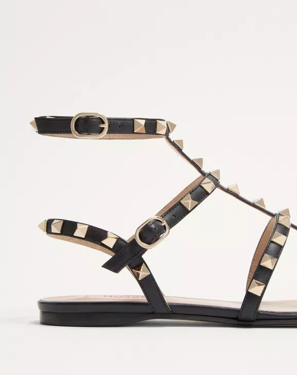 Valentino Rockstud Flat Calfskin Sandal With Straps - Image 2